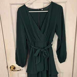 Green Long-Sleeve Wrap Dress